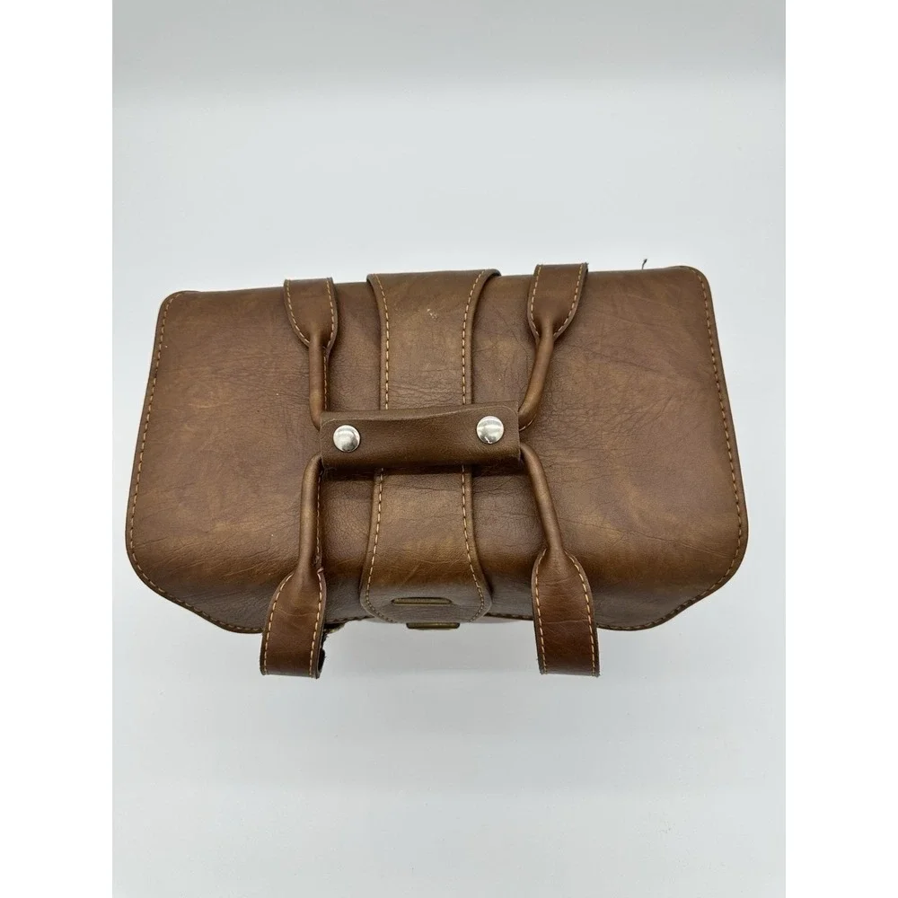 Vintage Camera Bag Satchel Case Hard Shell Faux Leather Brown Small